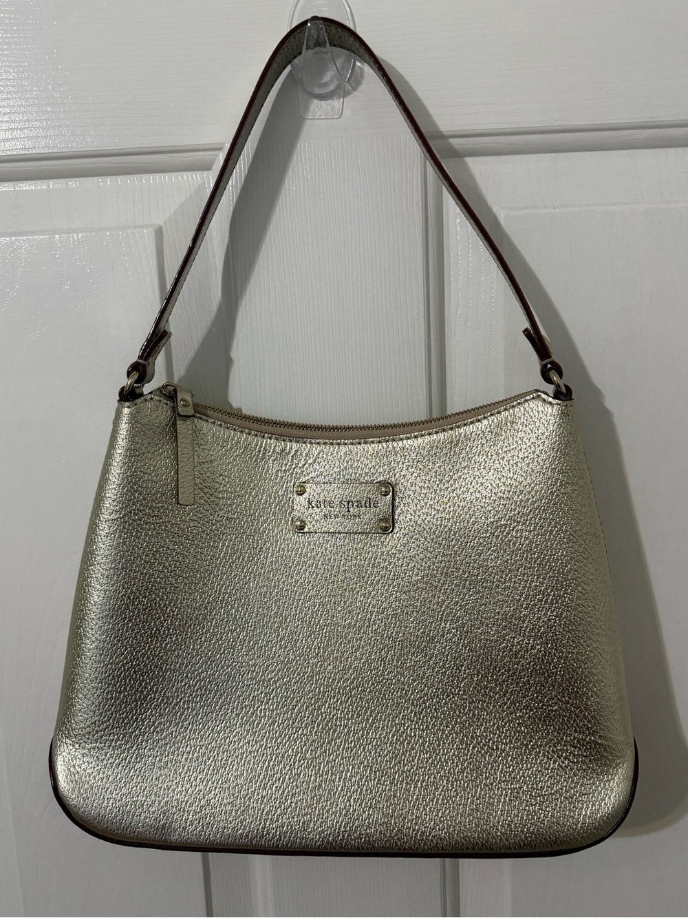 Kate Spade Kallie Metallic Gold Pebbled Leather Shoulder Bag WKRU0541 - EUC